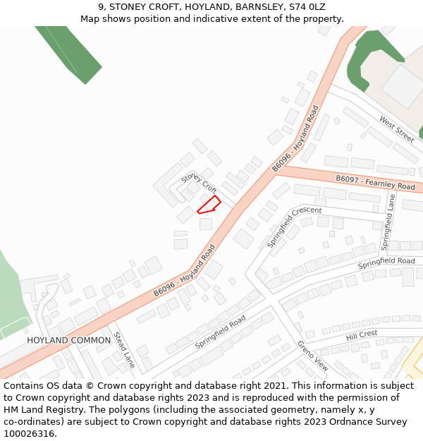 9, STONEY CROFT, HOYLAND, BARNSLEY, S74 0LZ: Location map and indicative extent of plot