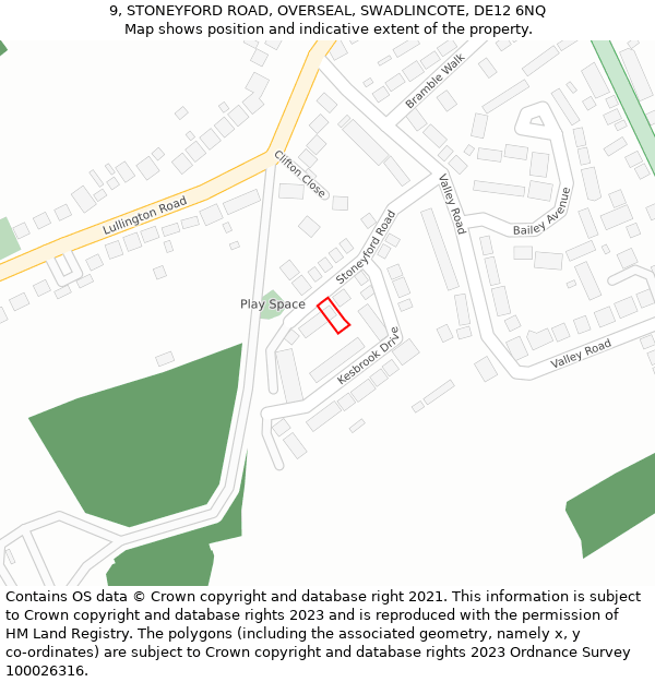 9, STONEYFORD ROAD, OVERSEAL, SWADLINCOTE, DE12 6NQ: Location map and indicative extent of plot