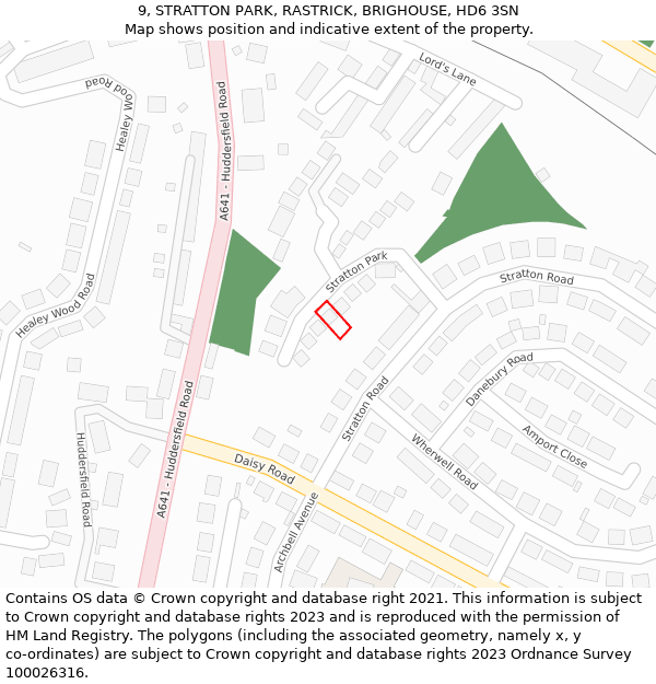 9, STRATTON PARK, RASTRICK, BRIGHOUSE, HD6 3SN: Location map and indicative extent of plot