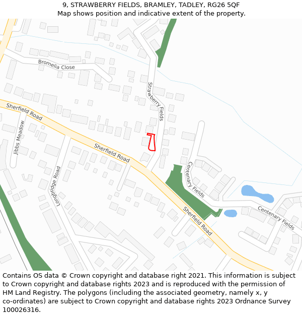 9, STRAWBERRY FIELDS, BRAMLEY, TADLEY, RG26 5QF: Location map and indicative extent of plot