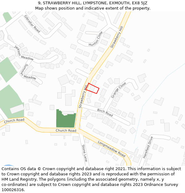 9, STRAWBERRY HILL, LYMPSTONE, EXMOUTH, EX8 5JZ: Location map and indicative extent of plot