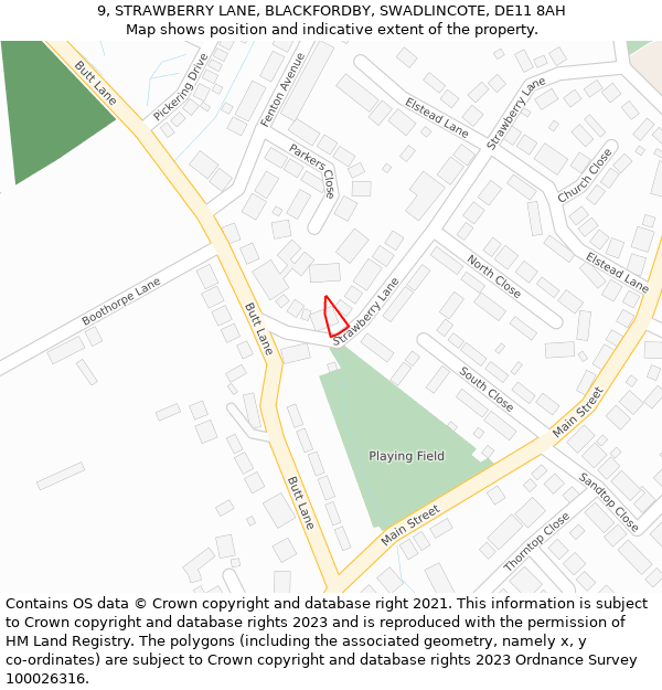 9, STRAWBERRY LANE, BLACKFORDBY, SWADLINCOTE, DE11 8AH: Location map and indicative extent of plot