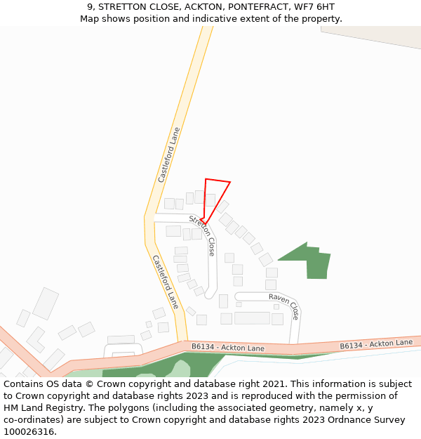 9, STRETTON CLOSE, ACKTON, PONTEFRACT, WF7 6HT: Location map and indicative extent of plot