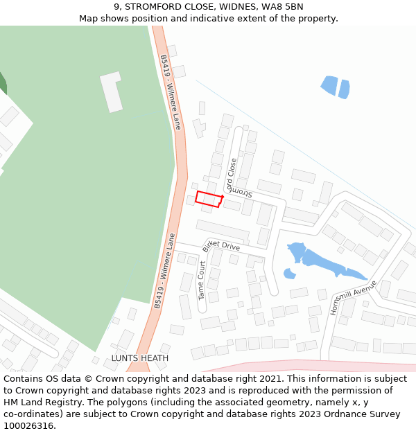 9, STROMFORD CLOSE, WIDNES, WA8 5BN: Location map and indicative extent of plot