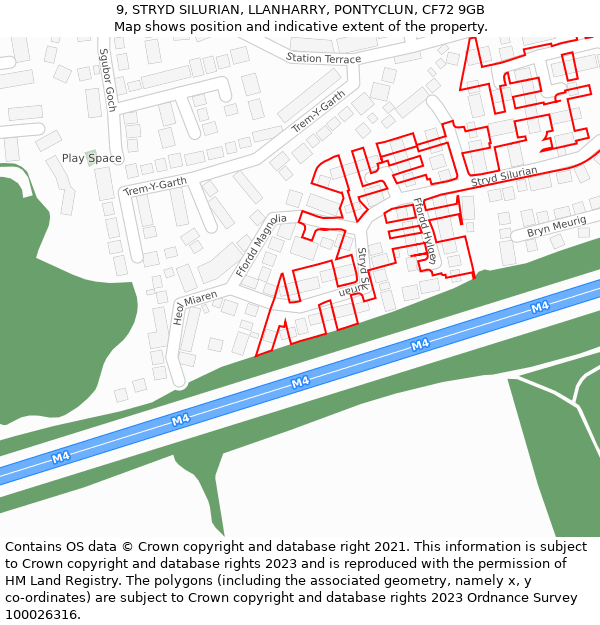 9, STRYD SILURIAN, LLANHARRY, PONTYCLUN, CF72 9GB: Location map and indicative extent of plot