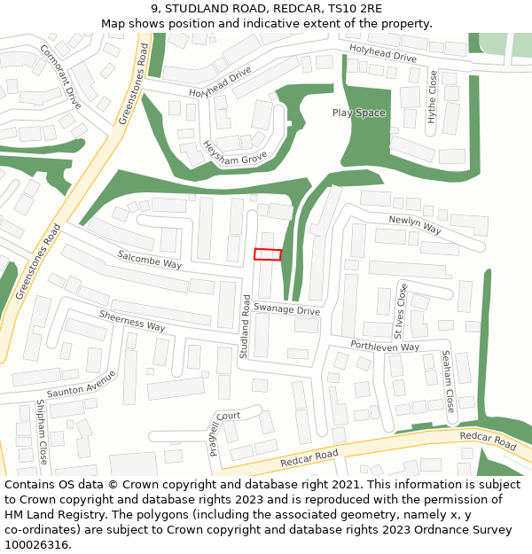 9, STUDLAND ROAD, REDCAR, TS10 2RE: Location map and indicative extent of plot