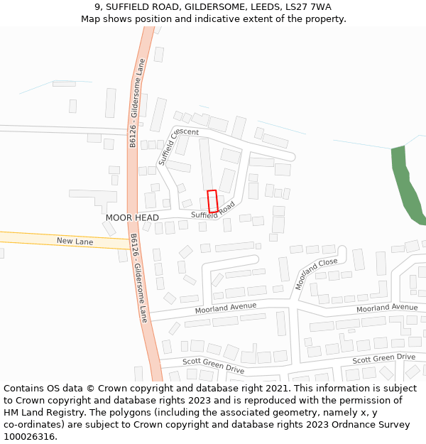 9, SUFFIELD ROAD, GILDERSOME, LEEDS, LS27 7WA: Location map and indicative extent of plot