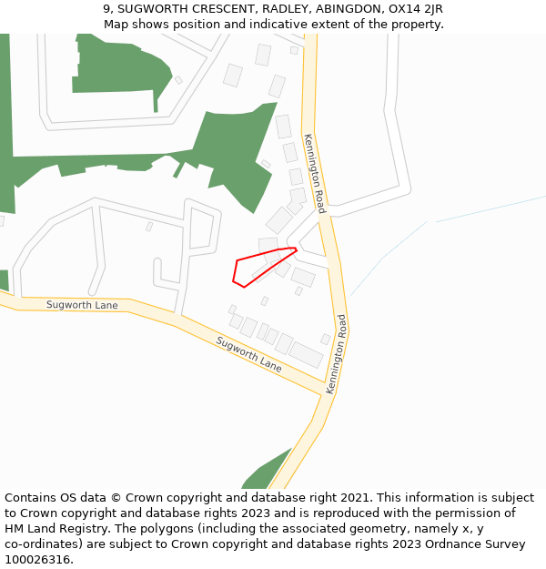 9, SUGWORTH CRESCENT, RADLEY, ABINGDON, OX14 2JR: Location map and indicative extent of plot