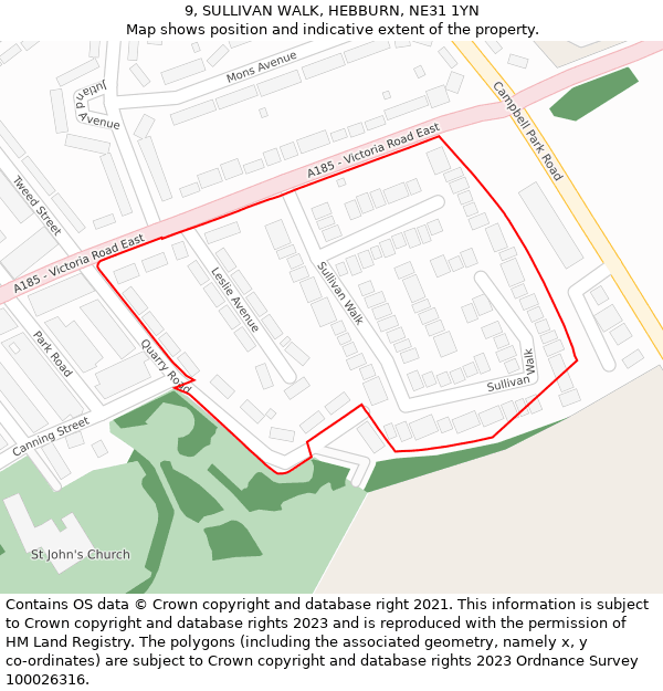 9, SULLIVAN WALK, HEBBURN, NE31 1YN: Location map and indicative extent of plot
