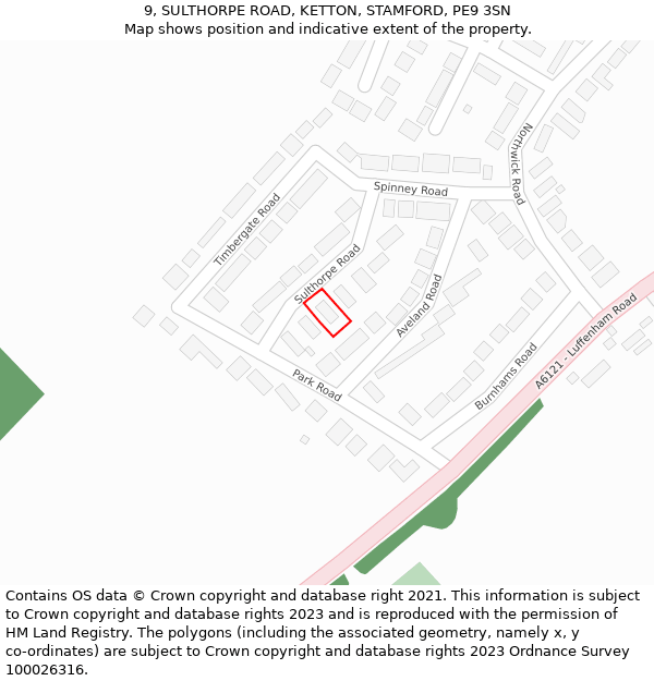 9, SULTHORPE ROAD, KETTON, STAMFORD, PE9 3SN: Location map and indicative extent of plot