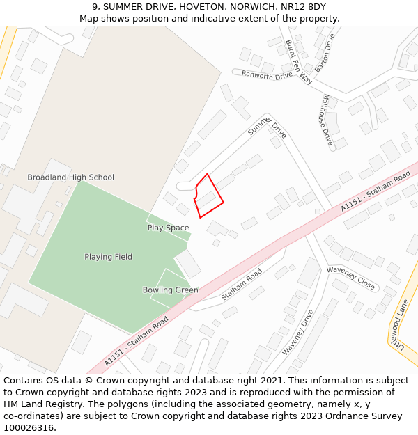 9, SUMMER DRIVE, HOVETON, NORWICH, NR12 8DY: Location map and indicative extent of plot