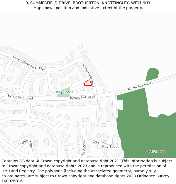 9, SUMMERFIELD DRIVE, BROTHERTON, KNOTTINGLEY, WF11 9HY: Location map and indicative extent of plot