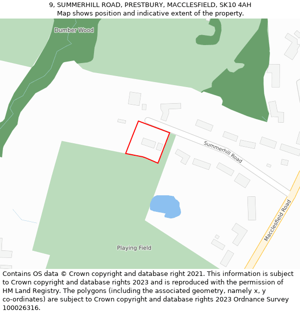 9, SUMMERHILL ROAD, PRESTBURY, MACCLESFIELD, SK10 4AH: Location map and indicative extent of plot