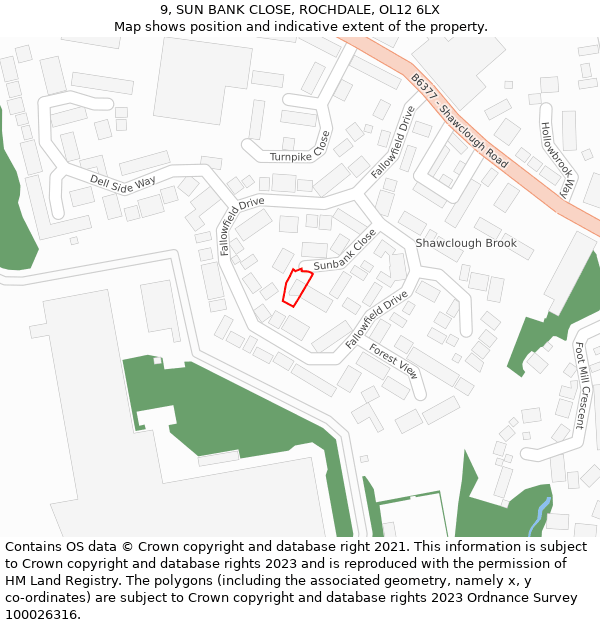 9, SUN BANK CLOSE, ROCHDALE, OL12 6LX: Location map and indicative extent of plot