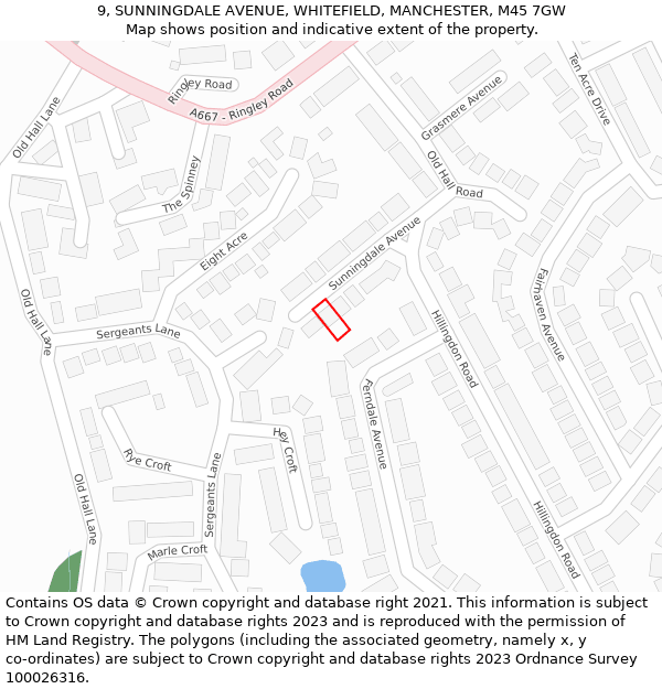 9, SUNNINGDALE AVENUE, WHITEFIELD, MANCHESTER, M45 7GW: Location map and indicative extent of plot