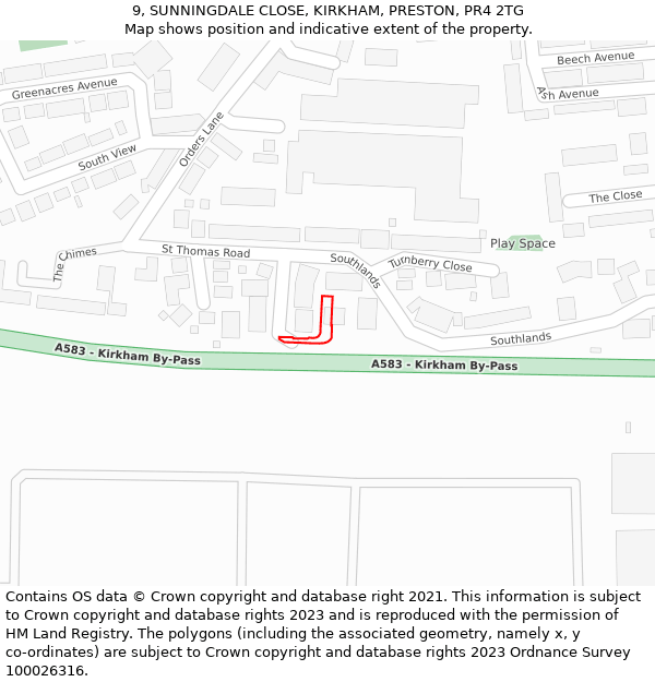 9, SUNNINGDALE CLOSE, KIRKHAM, PRESTON, PR4 2TG: Location map and indicative extent of plot