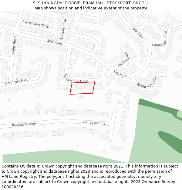 9, SUNNINGDALE DRIVE, BRAMHALL, STOCKPORT, SK7 2LH: Location map and indicative extent of plot