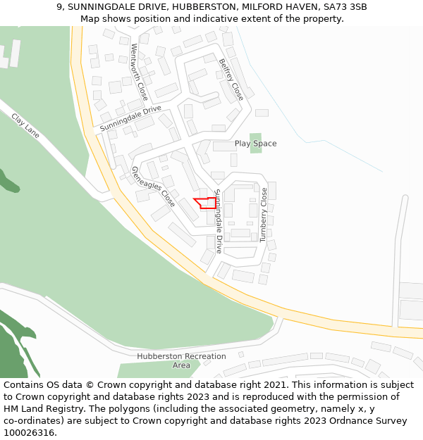 9, SUNNINGDALE DRIVE, HUBBERSTON, MILFORD HAVEN, SA73 3SB: Location map and indicative extent of plot