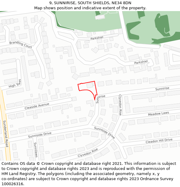 9, SUNNIRISE, SOUTH SHIELDS, NE34 8DN: Location map and indicative extent of plot