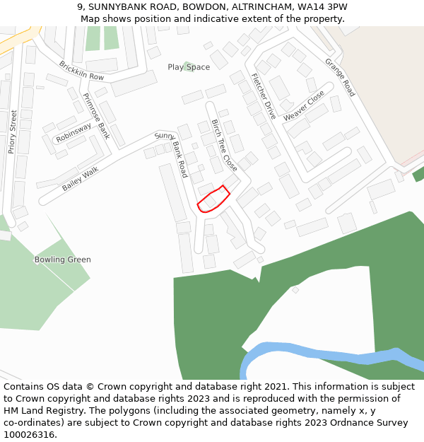 9, SUNNYBANK ROAD, BOWDON, ALTRINCHAM, WA14 3PW: Location map and indicative extent of plot