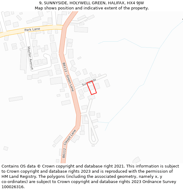 9, SUNNYSIDE, HOLYWELL GREEN, HALIFAX, HX4 9JW: Location map and indicative extent of plot