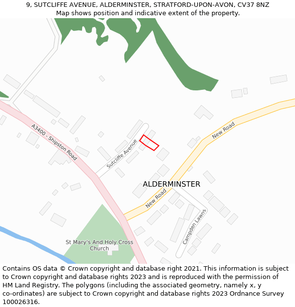 9, SUTCLIFFE AVENUE, ALDERMINSTER, STRATFORD-UPON-AVON, CV37 8NZ: Location map and indicative extent of plot