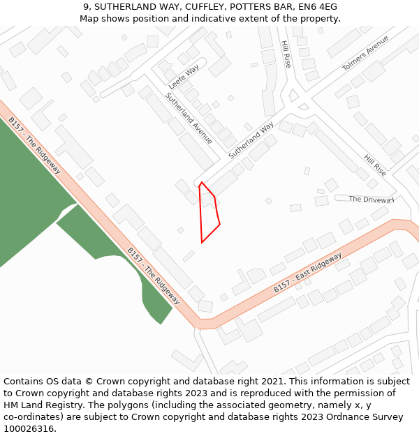 9, SUTHERLAND WAY, CUFFLEY, POTTERS BAR, EN6 4EG: Location map and indicative extent of plot