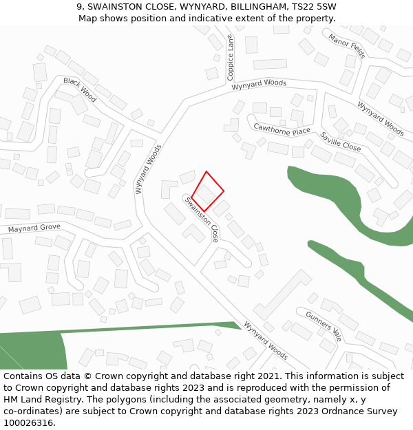 9, SWAINSTON CLOSE, WYNYARD, BILLINGHAM, TS22 5SW: Location map and indicative extent of plot