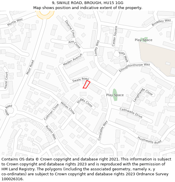 9, SWALE ROAD, BROUGH, HU15 1GG: Location map and indicative extent of plot