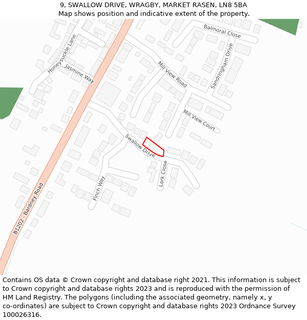 9, SWALLOW DRIVE, WRAGBY, MARKET RASEN, LN8 5BA: Location map and indicative extent of plot