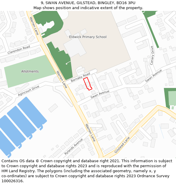 9, SWAN AVENUE, GILSTEAD, BINGLEY, BD16 3PU: Location map and indicative extent of plot