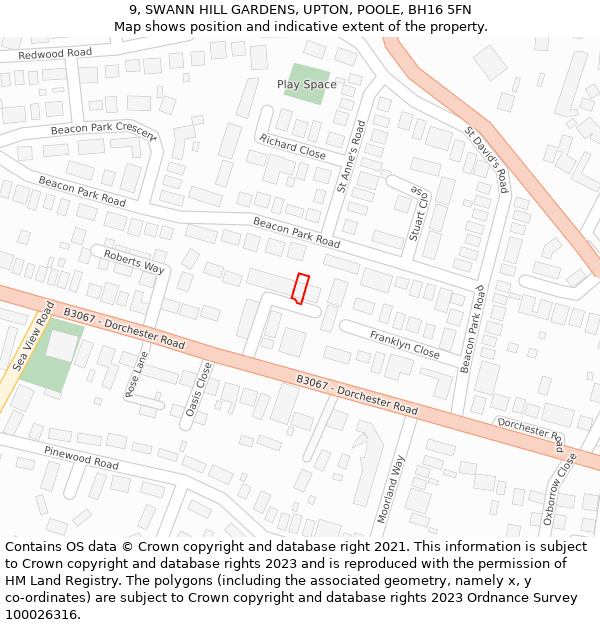 9, SWANN HILL GARDENS, UPTON, POOLE, BH16 5FN: Location map and indicative extent of plot