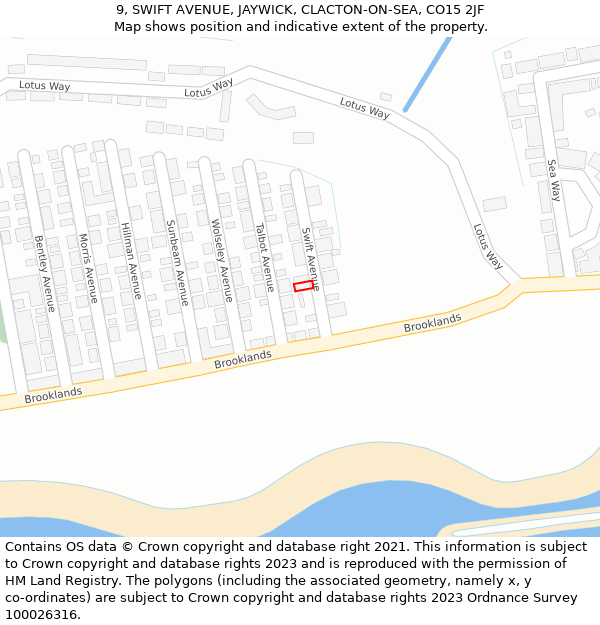 9, SWIFT AVENUE, JAYWICK, CLACTON-ON-SEA, CO15 2JF: Location map and indicative extent of plot