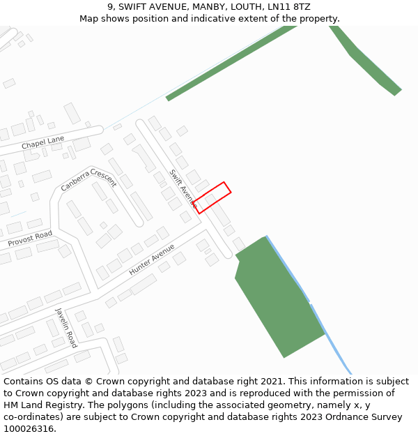 9, SWIFT AVENUE, MANBY, LOUTH, LN11 8TZ: Location map and indicative extent of plot