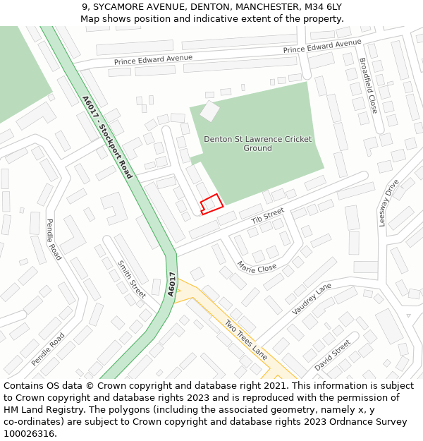 9, SYCAMORE AVENUE, DENTON, MANCHESTER, M34 6LY: Location map and indicative extent of plot
