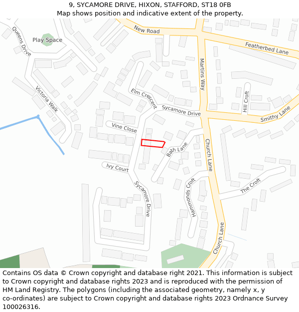 9, SYCAMORE DRIVE, HIXON, STAFFORD, ST18 0FB: Location map and indicative extent of plot