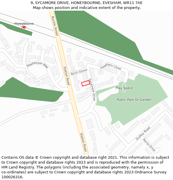 9, SYCAMORE DRIVE, HONEYBOURNE, EVESHAM, WR11 7AE: Location map and indicative extent of plot