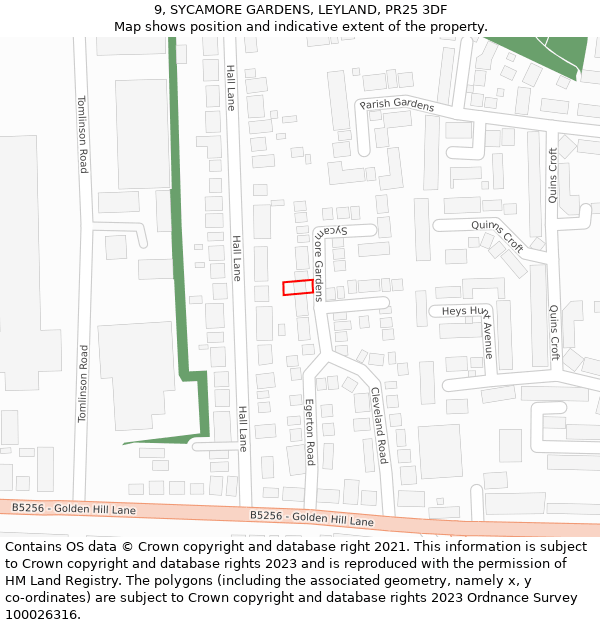 9, SYCAMORE GARDENS, LEYLAND, PR25 3DF: Location map and indicative extent of plot