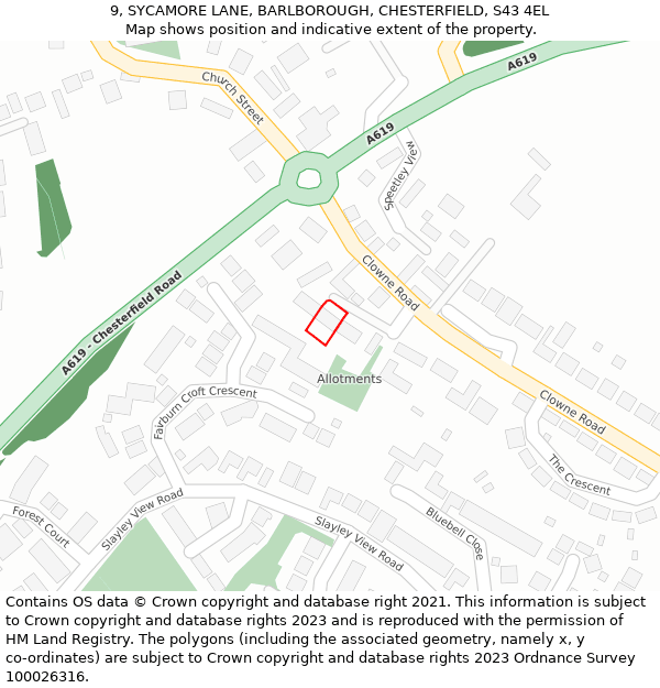 9, SYCAMORE LANE, BARLBOROUGH, CHESTERFIELD, S43 4EL: Location map and indicative extent of plot