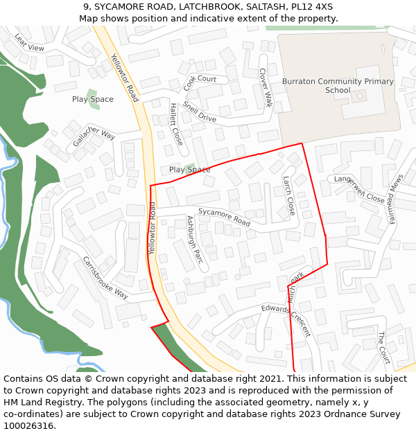 9, SYCAMORE ROAD, LATCHBROOK, SALTASH, PL12 4XS: Location map and indicative extent of plot