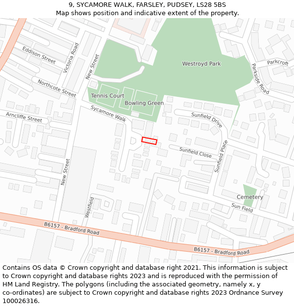 9, SYCAMORE WALK, FARSLEY, PUDSEY, LS28 5BS: Location map and indicative extent of plot