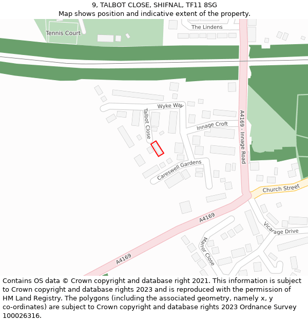 9, TALBOT CLOSE, SHIFNAL, TF11 8SG: Location map and indicative extent of plot