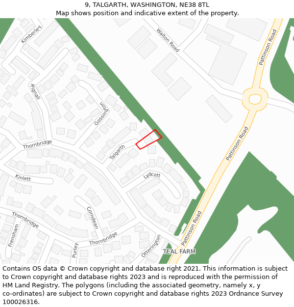 9, TALGARTH, WASHINGTON, NE38 8TL: Location map and indicative extent of plot