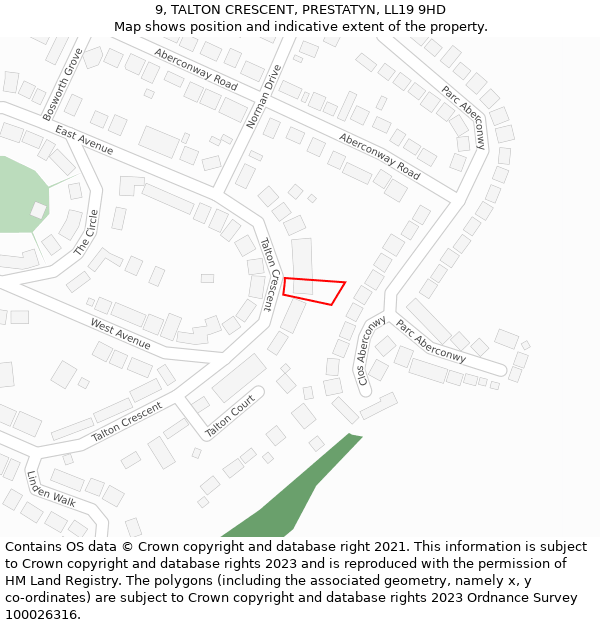 9, TALTON CRESCENT, PRESTATYN, LL19 9HD: Location map and indicative extent of plot