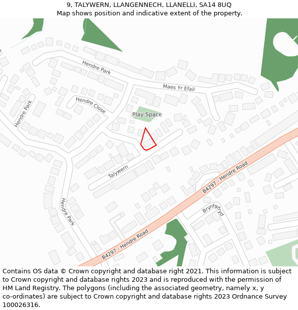 9, TALYWERN, LLANGENNECH, LLANELLI, SA14 8UQ: Location map and indicative extent of plot