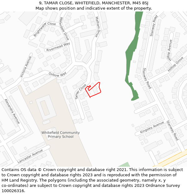 9, TAMAR CLOSE, WHITEFIELD, MANCHESTER, M45 8SJ: Location map and indicative extent of plot