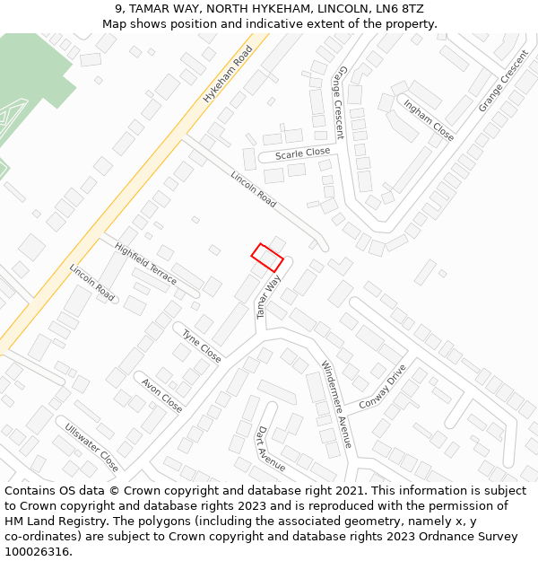 9, TAMAR WAY, NORTH HYKEHAM, LINCOLN, LN6 8TZ: Location map and indicative extent of plot