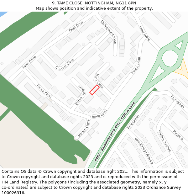 9, TAME CLOSE, NOTTINGHAM, NG11 8PN: Location map and indicative extent of plot