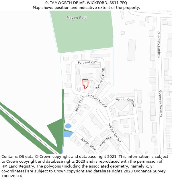 9, TAMWORTH DRIVE, WICKFORD, SS11 7FQ: Location map and indicative extent of plot