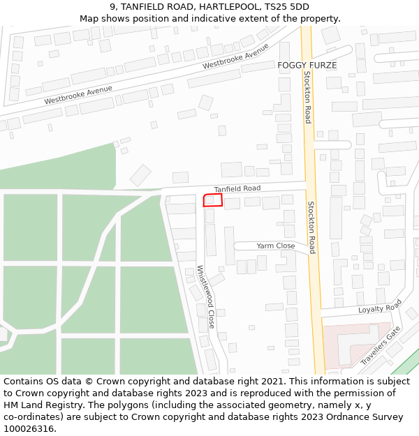 9, TANFIELD ROAD, HARTLEPOOL, TS25 5DD: Location map and indicative extent of plot